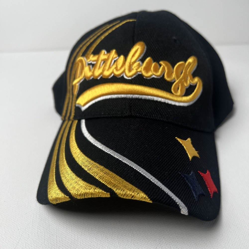 Pittsburgh Hat Black Gold Embroidered Baseball Cap Adjustable OSFM